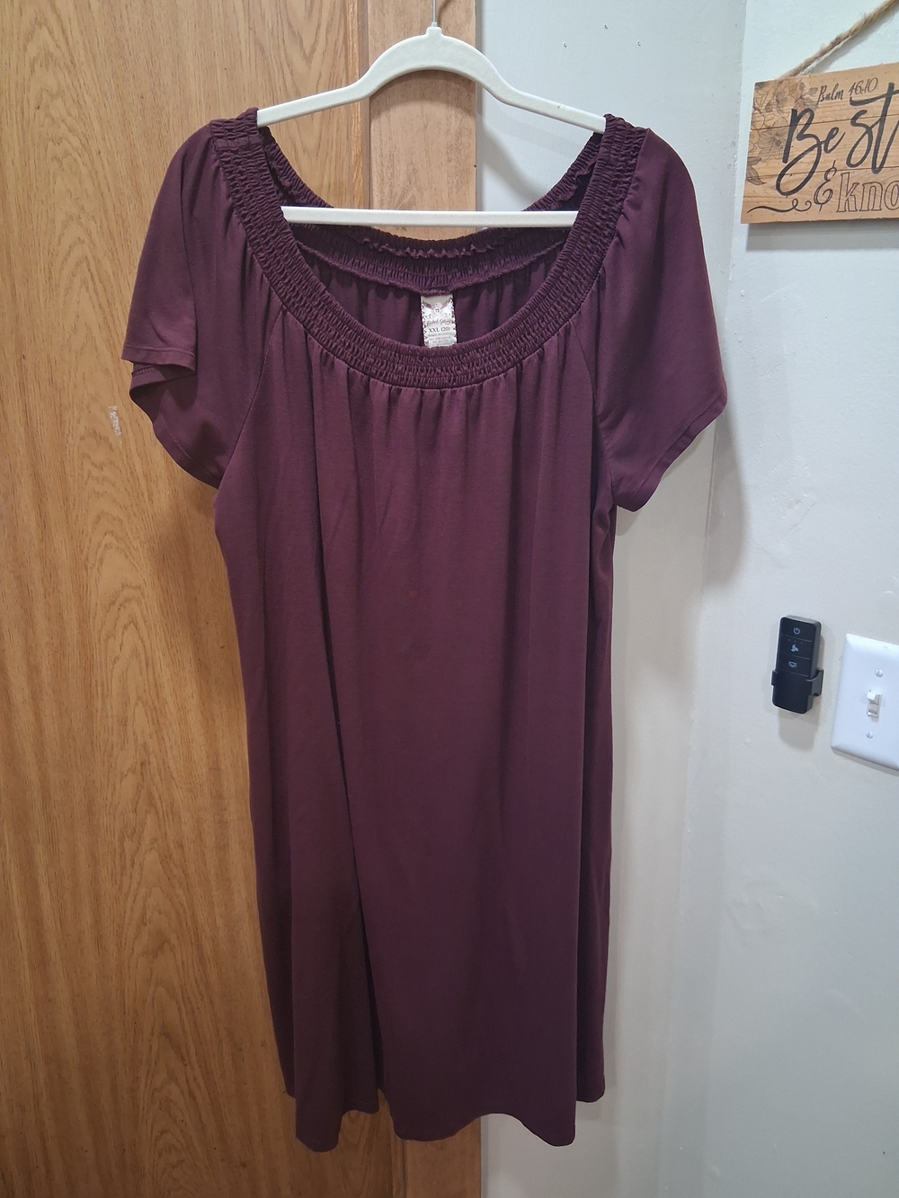 Faded Glory Plum Short Sleeve Smocked Neck Midi Dress